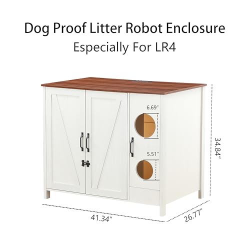 Cat Litter Robot Enclosure, Automatic Litter Box Enclosure for Litter Robot 3/4,Cat-Exclusive entrace for Dog Proof and Fun,Power Outlet for Litter Robot Cabinet,Litter Collector,Antique White FOREST GRAVITY