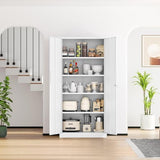 Crownland 72" Metal Office Storage Locking Cabinet, Lockable Garage Storage Cabinets, High Office Storage Cabinet with Adjustable Shelves for Garage(White) Crownland
