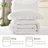 Cupocupa White Queen Comforter Set, 3Pcs Ruffle Comforters Queen/Full Size Farmhouse Bedding Sets with Comforter, Lightweight Fluffy Soft Shabby Chic Bedding Comforter Sets Cupocupa