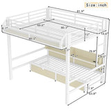 Bellemave Queen Over Queen Bunk Bed Frame with Storage Shelves & Drawers, Metal Bunk Bed Queen Over Queen with Charging Station & LED Lights, Space-Saving Beds Frame Convertible to Sofa Design, White Bellemave