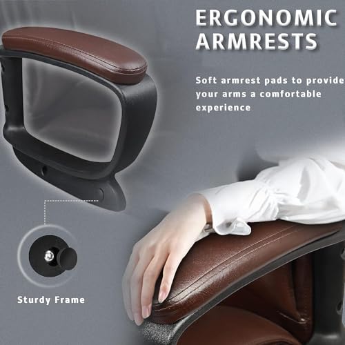 LEMBERI Office Desk Chair, High Back Executive Computer Chair, Ergonomic Big and Tall Adjustable PU Leather Chairs with Padded Armrest for Long Time Sitting (Brown) LEMBERI