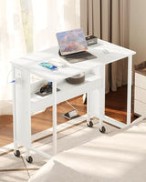 CHOEZON 31.5" Modern White Folding Computer Desk with Power Outlets, Wheels, Storage, Perfect for Small Spaces White TDN01UWB CHOEZON