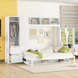 YOPTO Queen Size Horizontal Murphy Bed,Hidden Folding Wall Bed Frame with Built-in Top Shelf,Side Wardrobe & 2 Storage Drawers,Multipurpose Platform Bed,Space Saving,for Guest Room,Home Office,White YOPTO