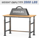 WALMANN Heavy Duty Adjustable Height Workbench 47.75" x 23.25", Rubber Wood Top Work Table for Garage, Workshop, 2000 lbs Load Capacity WALMANN