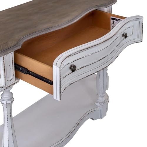 Liberty Furniture Magnolia Manor 56 Inch Hall Console Table European Traditional Home Accent Storage - Antique White & Weathered Bark LIBERTY FURNITURE INDUSTRIES, INC.