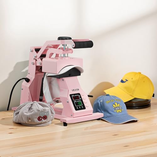 VEVOR Hat Heat Press Machine, with 2pcs Interchangeable Platens, Precise Temperature and Time Control, Hat Press for HTV Iron On and Sublimation Projects, for Caps, Headbands, Cuffs, Face Masks, Pink VEVOR