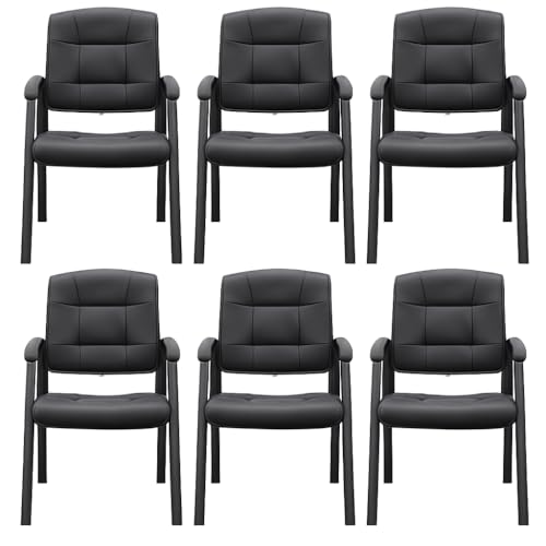 Naomi Home Faux Leather Stackable Office Guest Chairs – Reception Chairs with Armrests for Lobby, Clinic, Medical Waiting Room or Conference Room Seating - Black, Set of 6 Naomi Home