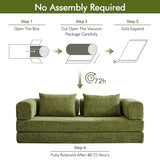 KozyNutria 81" Convertible Sofa Bed with Storage Pockets, 5-in-1 High Density Foam Boneless Couch, Corduroy Folding Futon Sleeper Sofa for Living Room Bedroom Apartment, No Assembly Required, Green KozyNutria