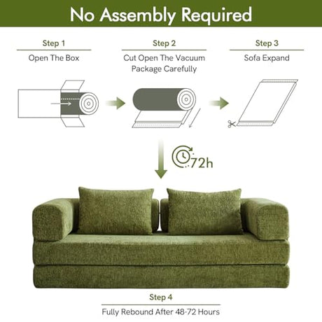 KozyNutria 81" Convertible Sofa Bed with Storage Pockets, 5-in-1 High Density Foam Boneless Couch, Corduroy Folding Futon Sleeper Sofa for Living Room Bedroom Apartment, No Assembly Required, Green KozyNutria