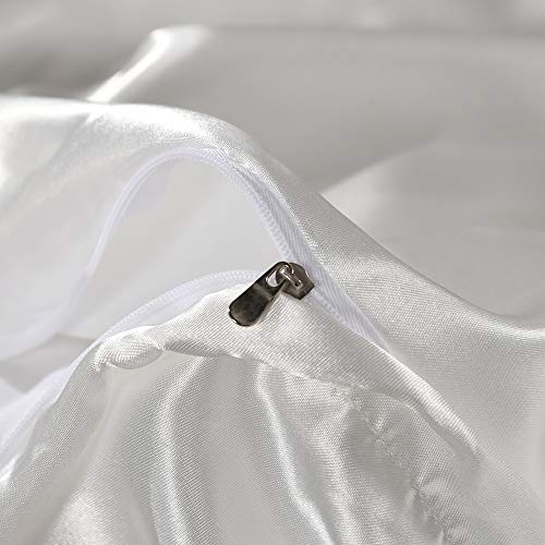 Erosebridal Hotel White Duvet Cover Full Silk Like Satin Bedding Set Reversible Quilt Comforter Cover Honeymoon Sexy Luxury Soft Lightweight Brushed Bedspreads for Farmhouse Room Decor Erosebridal