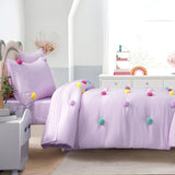 HOMBYS Pom Poms Bedding Comforter Set for Girls, 5 Piece Purple Boho Kids Comforter Set for All Season，Twin/Twin XL Size HOMBYS