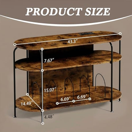 Faesun Large Record Player Stand with Vinyl Record Storage & Power Outlets, Holds 200+ Albums, 3-Tier Turntable Stand for Living Room & Bedroom, Mid Century Round Shelf Design,Vintage Faesun