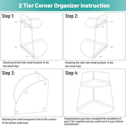 PICKKROSS Acacia 2 Tier Bathroom Counter Organizer, Wood Bathroom Organizer Countertop, Corner Storage Shelf Counter Standing Rack, Cosmetic Vanity Tray Kitchen Spice Rack, Bathroom Decor