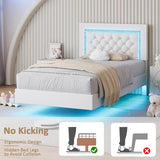 BarnFurin Floating Twin Bed Frame with LED Lights, Upholstered Platform Bed with Diamond Tufted Headboard, No Box Spring Needed, Noise Free, Easy Assembly, White BarnFurin