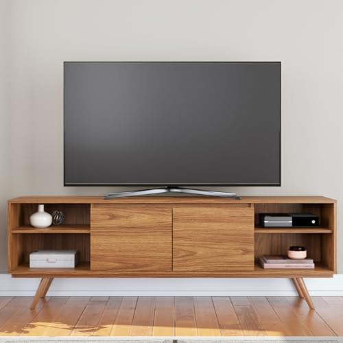 COLIBRI | Omega - Modern TV Stand up to 75-inch | Mid-Century Entertainment Center, Media Console, Wood TV Stand, Cabinet with Storage, 2 Swing Doors, Engineered Wood, Brown Wood, Brazilian Furniture