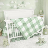 HNHUAMING 4-Piece Crib Bedding Set for Girls Boys, Baby Crib Bedding Set for Newborn & Infant, Neutral Nursery Bed Set Includes Comforter, Fitted Sheet, Crib Skirt, and Diaper Stacker, Green Checkered HNHUAMING