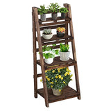 Yaheetech Foldable Ladder Shelf Wooden Plant Stand Indoor Outdoor Shelves No Assembly Flower Display Multi-Functional Shelves Outdoor Storage Shelf for Living Room/Garden/Office/Kitchen Brown Yaheetech