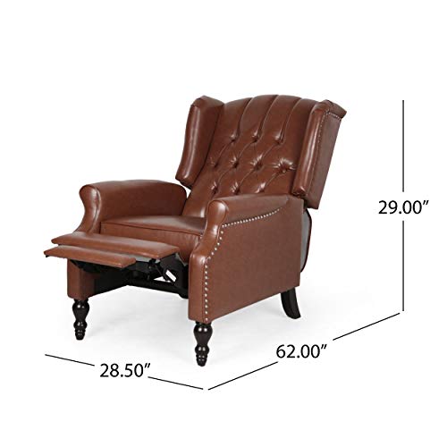 Christopher Knight Home Randy Contemporary Tufted Recliner, Cognac Brown, Dark Brown 62D x 28.5W x 29H Inch Christopher Knight Home