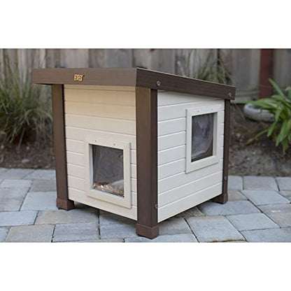 New Age Pet® ECOFLEX® Albany Outdoor Feral Cat House for Multiple Cats with Quick & Easy Assembly, 2 Vinyl Door Flaps Included, Moisture and Odor Resistant - WoodArtSupply