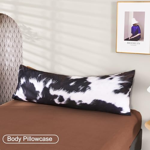 SUCSES 8 Pieces California King Comforter Set with Sheets, Cal King Size Cow Fur Print Bedding Set for Kids Teens Boys Girls, Western Style Highland Cowhide Farmhouse Bed in A Bag SUCSES