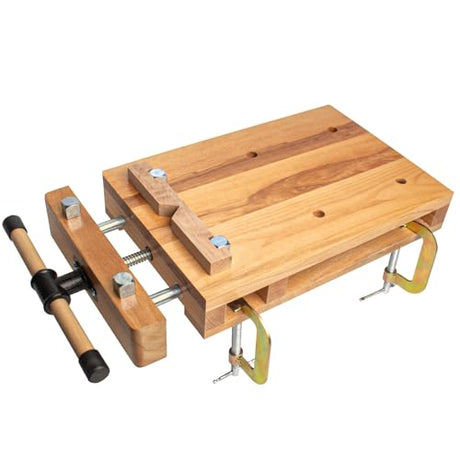 Dyncan Woodworking Bench Vise Hard Wood Vise for Workbench with 4 Limit Blocks & 2 G-Type Fixing Clips, Portable Bench Vises Kit w/Quick-Release Handle, Whittling Vise Woodworking Tools Work Benches Dyncan