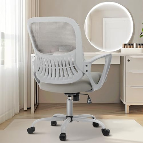 Sweetcrispy Home Office Managerial Executive Chair, Ergonomic Mesh Adjustable Swivel Mid-Back Chair with Comfortable Lumbar Support, Comfy Arms for Bedroom,Study,Student Sweetcrispy