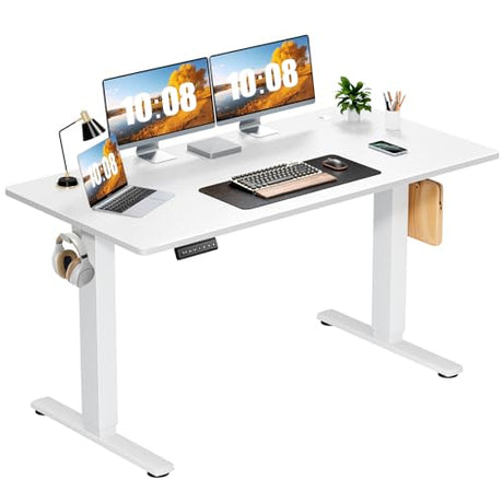 Sweetcrispy Electric Standing Desk Adjustable Height, 55x24 Inch Sit Stand Up Home Office Desks Computer Workstation PC Work Table with 3 Memory Preset Splice Wood Board Metal Frame, White Sweetcrispy