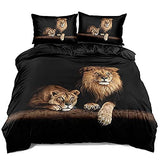 Holiyjog Lion Duvet/Quilt Cover Sets Black Linens Bed Pillow Shams King Queen Twin Full Size Boys Kids Animal Bed Set Home Textile (Queen, 004) Holiyjog