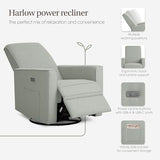 évolur Harlow Upholstered Power Glider Recliner with USB Charging – Rocking & 275° Swivel with Smooth Glide – Greenguard Gold & FSC Certified – Modern Nursery and Living Room Chair in Light Grey