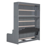 Merax Queen Size Murphy Bed Frame, Modern Wall Bed Can Be Folded into Cabinet, Chair with Cushion, Gray Merax
