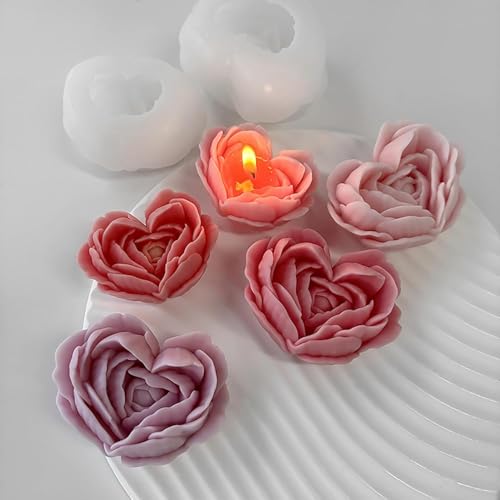 2Pack Heart Candle Mold, Heart Rose Silicone Molds for Candles, Rose Candle Molds for Resin Soap Candle Clay Craft & Home Decor.