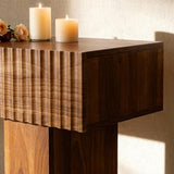 ZYBT 56" Fluted Console Table, Boho Vanity Desk Wooden Narrow Sofa Table Behind The Couch, Farmhouse Entryway Table for Entrance, Hallway,Living Room,Bedroom, Home Office,Brown ZYBT