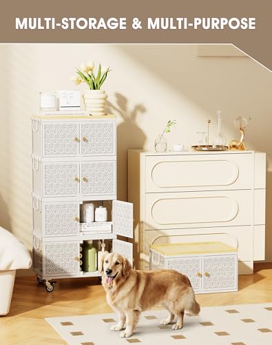 4 Tier Metal Storage Cabinet with wheels, Storage Bins with Magnetic Doors, Storage Cart for Living Room Wofufuza