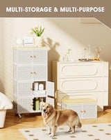 4 Tier Metal Storage Cabinet with wheels, Storage Bins with Magnetic Doors, Storage Cart for Living Room Wofufuza