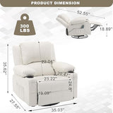 linting Leather Swivel Rocker Recliner Chair with Massage and Heat Overstuffed Manual Recliner Chairs with Cup Holders, Beige Rocking Glider Chairs