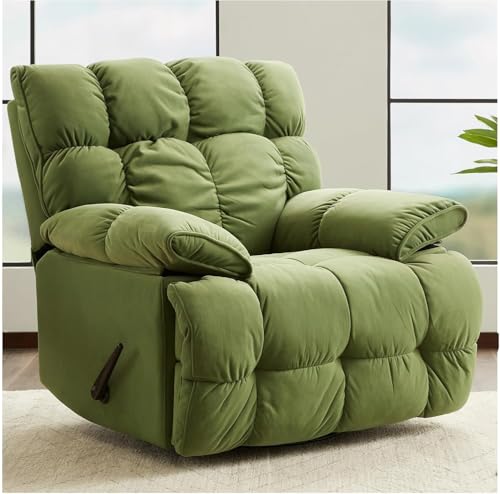 SITJOY Oversized Power Swivel Rocker Recliner Chair, Overstuffed Extra Wide Rocking Chair for Big and Tall, Glider Recliner Nursery Chair, Soft Breathable Fabric in Green, Manual