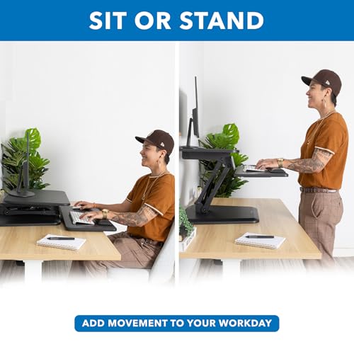 Mount-It! Compact Standing Desk Riser, Height Adjustable Desktop Sit Stand Workstation with Gas Spring, Tabletop Stand Up Desk with Keyboard Tray, Black Mount-It!