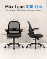 Ergonomic Mesh Office Chair for Home Office, Flip-Up Arms, Breathable Mesh Back & Thick Seat Cushion, Swivel Rolling Computer Desk Chair, BIFMA Certified, Supports 300 lbs (Black Frame/Black Seat) amseatec