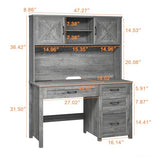 Farmhouse 67" H Executive Desk with Hutch,Office Desk with 4 Drawers and LED light, Wood Workstation for Home Office and Study, Computer Desk with Storage Cabinet,File Drawers, Charging Station.Gray Halitaa