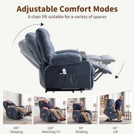 PoteSoar Power Lift Recliner Chair for Elderly with Massage and Heat, Comfortable Electric Power Reclining Chair with Side Pockets,2 Cup Holders and USB Charging Port for Living Room (Blue) PoteSoar