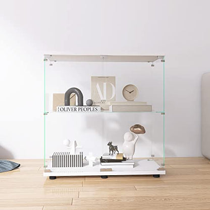 Modern Glass Curio Cabinet with Glass Doors - Stylish Display Case for Collectibles - Standing Cabinet with Glass Case for Elegant Showcase (2 Shelves with 2 Door, White) - WoodArtSupply