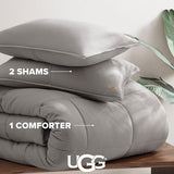 UGG Leonora Comforter Set with 2 Pillow Shams Lightweight Down Alternative Blanket Reversible Cozy Warm All Season Washable and Hypoallergenic Bedding Set, Full/Queen, Light Grey UGG