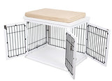 INTERNET'S BEST Decorative Dog Kennel with Pet Bed, Small Pet House, Double Door Indoor Crate, Engineered Wood & Wire Furniture, Side Table & Nightstand, Fits Small Dogs - White Internet's Best