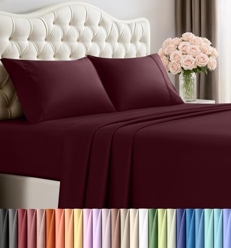 Utopia Bedding Queen Size Sheet Set – 4 Piece Bed Sheets, Soft and Breathable Microfiber, Includes 1 Fitted Sheet, 1 Flat Sheet and 2 Pillowcases – Oeko Tex (Burgundy) Utopia Bedding