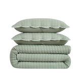 WDCOZY Sage Green King Size Quilt Bedding Set, Seafoam Scalloped Farmhouse Country Rustic Lightweight Soft Coverlet for All Season, Cute Cozy Kantha Pick Stitch Bedspread, 2 Pillow Shams WDCOZY