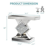 GA Home Silver Mirrored Console Table with Crushed Diamond lnlay, 32" Long Entryway Sofa Table, Shiny Narrow Table for Living Room, Hallway Foyer, Entrance GA Home