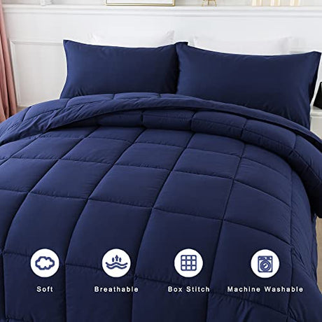 DOWNCOOL Blue Full Size Comforter Set - All Season Bedding with 2 Pillowcases - 3 Pieces - Down Alternative Comforter Set DOWNCOOL