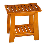 NNN Teak Shower Bench Seat with Handle 18 Inch/Teak Wood Shower Stool with Shelf/Wooden Bathroom Spa Bathing Stool/Waterproof, Indoor and Outdoor Use,Patented Design. NNN