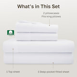 California Design Den King Size Sheets Set - Soft 400 Thread Count Sateen, Natural 100% Cotton Sheets King Size, Deep Pockets with All Around Elastic for a Snug Fit, Durable Bedding - White California Design Den