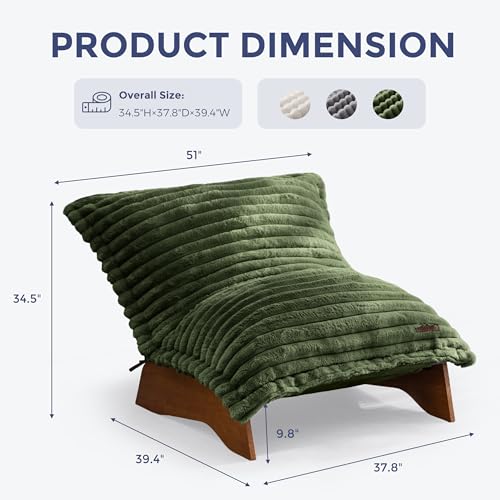 MAXYOYO Adjustable Living Room Chair, Convertible Bean Bag Chair & Recliner with Frame, Removable Cushion Floor Sofa Striped Fabric, Soft Upholstered Lounge for Bedroom, Dorm, Green
